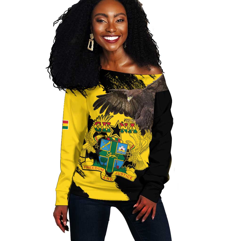 Afro Ghana Off Shoulder Sweater Eagle With Coat Of Arms LT15