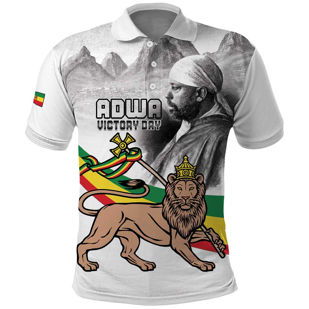Adwa Victory Day Polo Shirt Menelik II and Mount Soloda - Lion Of Judah LT15