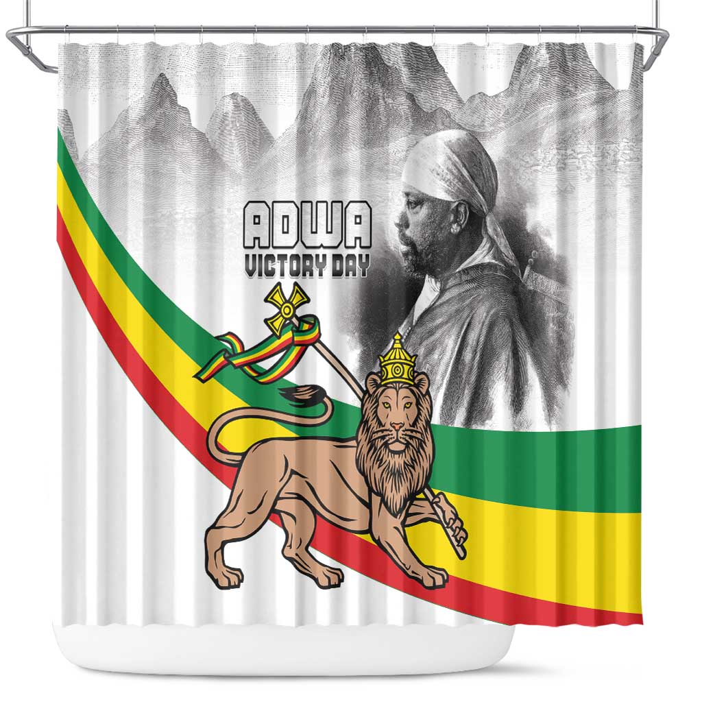 Adwa Victory Day Shower Curtain Menelik II and Mount Soloda - Lion Of Judah LT15
