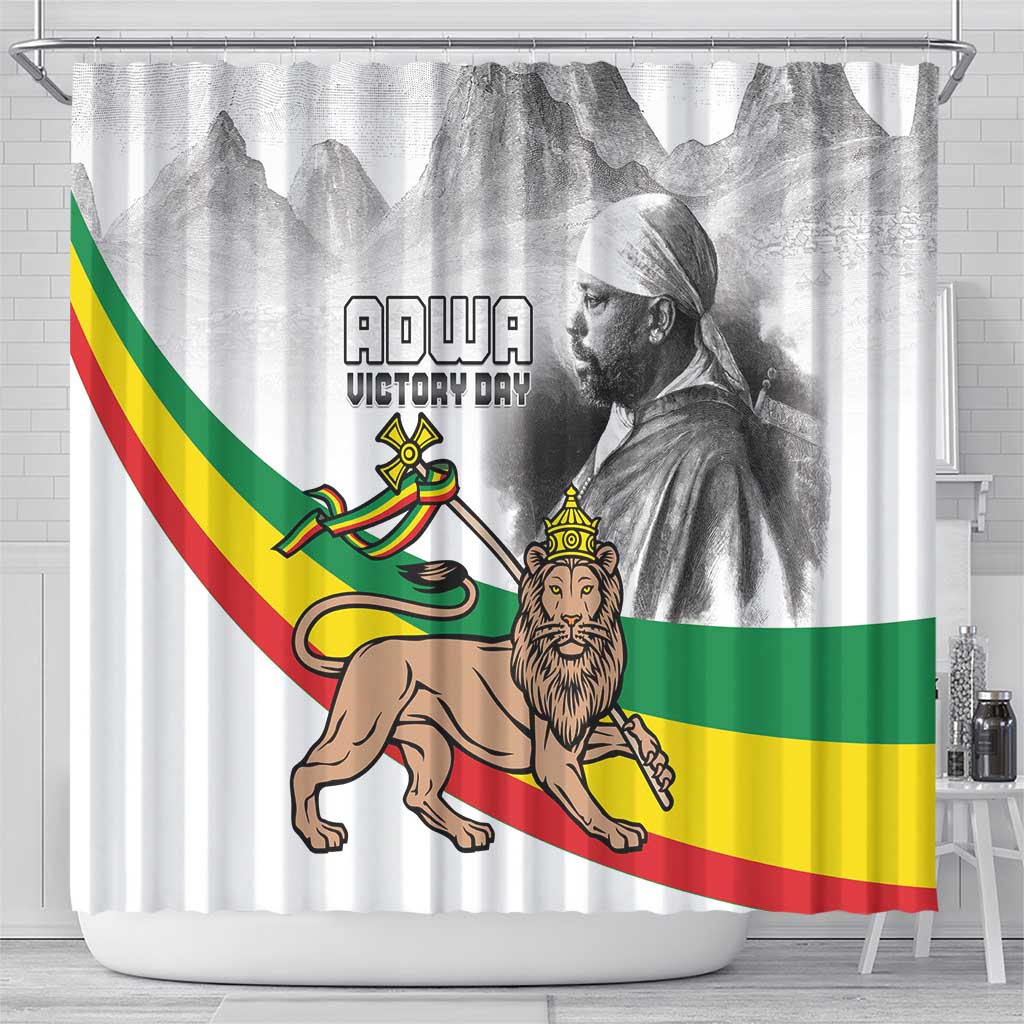 Adwa Victory Day Shower Curtain Menelik II and Mount Soloda - Lion Of Judah LT15