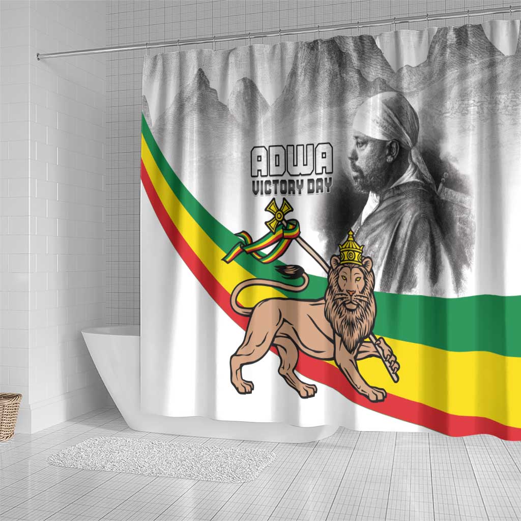 Adwa Victory Day Shower Curtain Menelik II and Mount Soloda - Lion Of Judah LT15