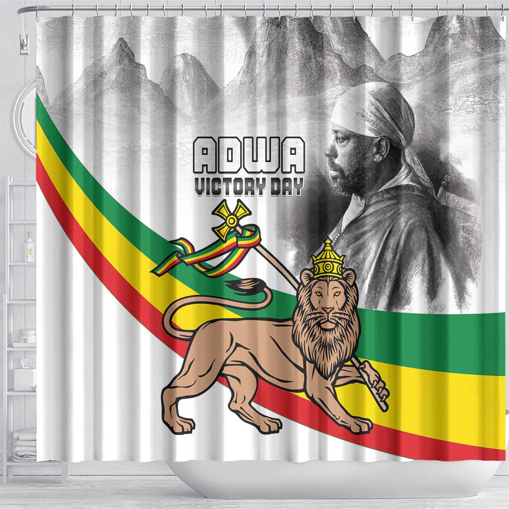 Adwa Victory Day Shower Curtain Menelik II and Mount Soloda - Lion Of Judah LT15