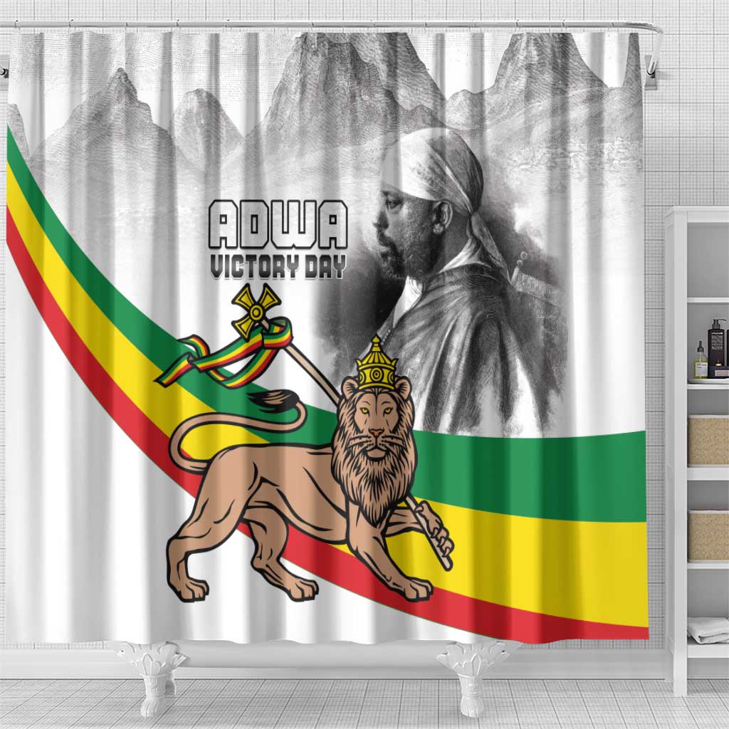 Adwa Victory Day Shower Curtain Menelik II and Mount Soloda - Lion Of Judah LT15