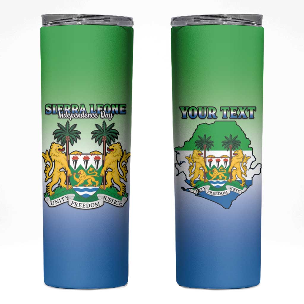 Personalised Sierra Leone Independence Day Skinny Tumbler Coat Of Arms Flag Map LT15