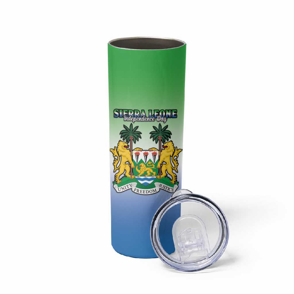 Personalised Sierra Leone Independence Day Skinny Tumbler Coat Of Arms Flag Map LT15