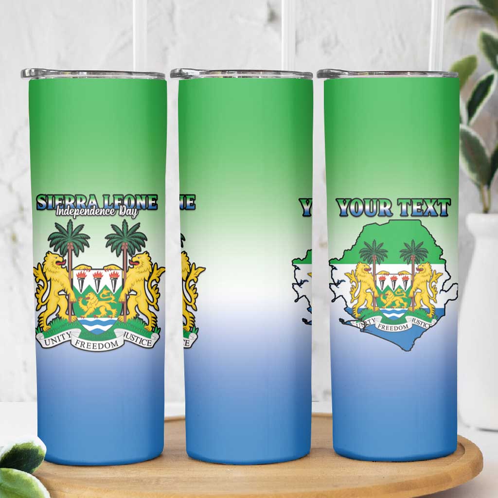 Personalised Sierra Leone Independence Day Skinny Tumbler Coat Of Arms Flag Map LT15