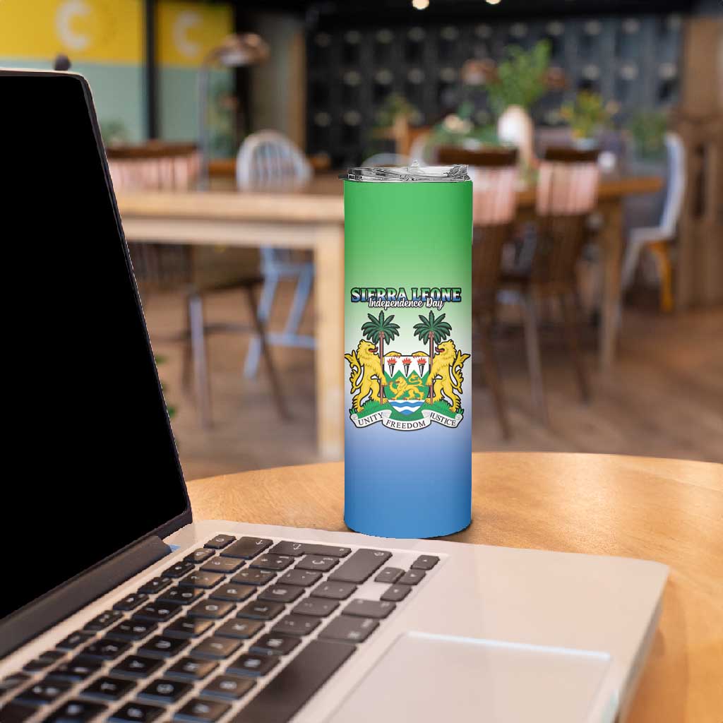 Personalised Sierra Leone Independence Day Skinny Tumbler Coat Of Arms Flag Map LT15