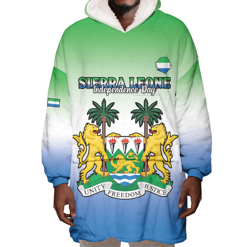 Personalised Sierra Leone Independence Day Wearable Blanket Hoodie Coat Of Arms Flag Map LT15