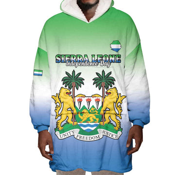 Personalised Sierra Leone Independence Day Wearable Blanket Hoodie Coat Of Arms Flag Map LT15