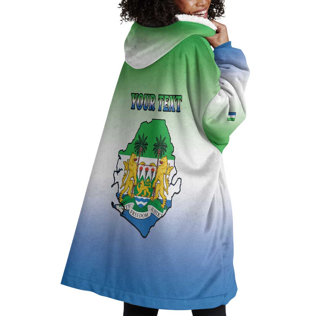 Personalised Sierra Leone Independence Day Wearable Blanket Hoodie Coat Of Arms Flag Map LT15