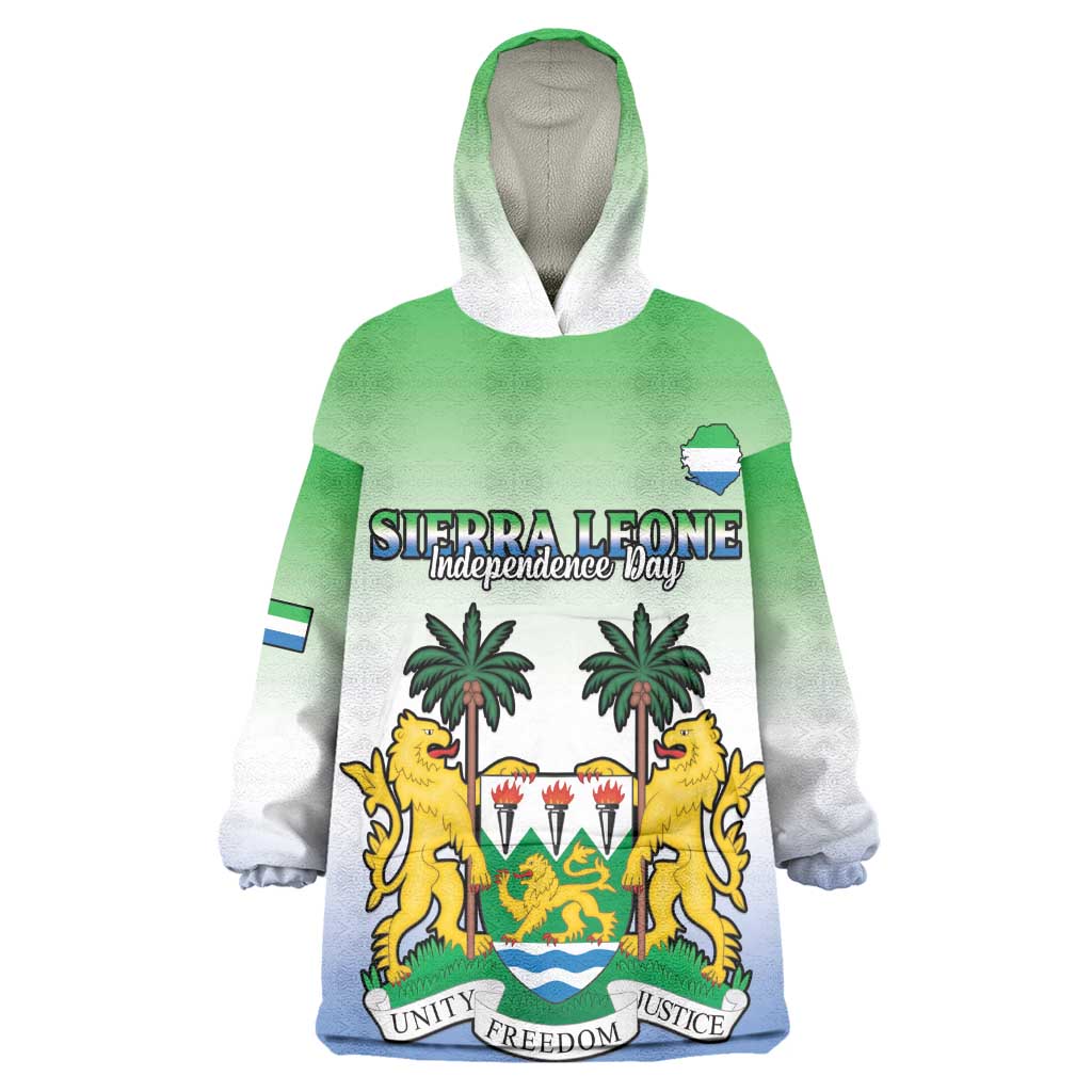 Personalised Sierra Leone Independence Day Wearable Blanket Hoodie Coat Of Arms Flag Map LT15