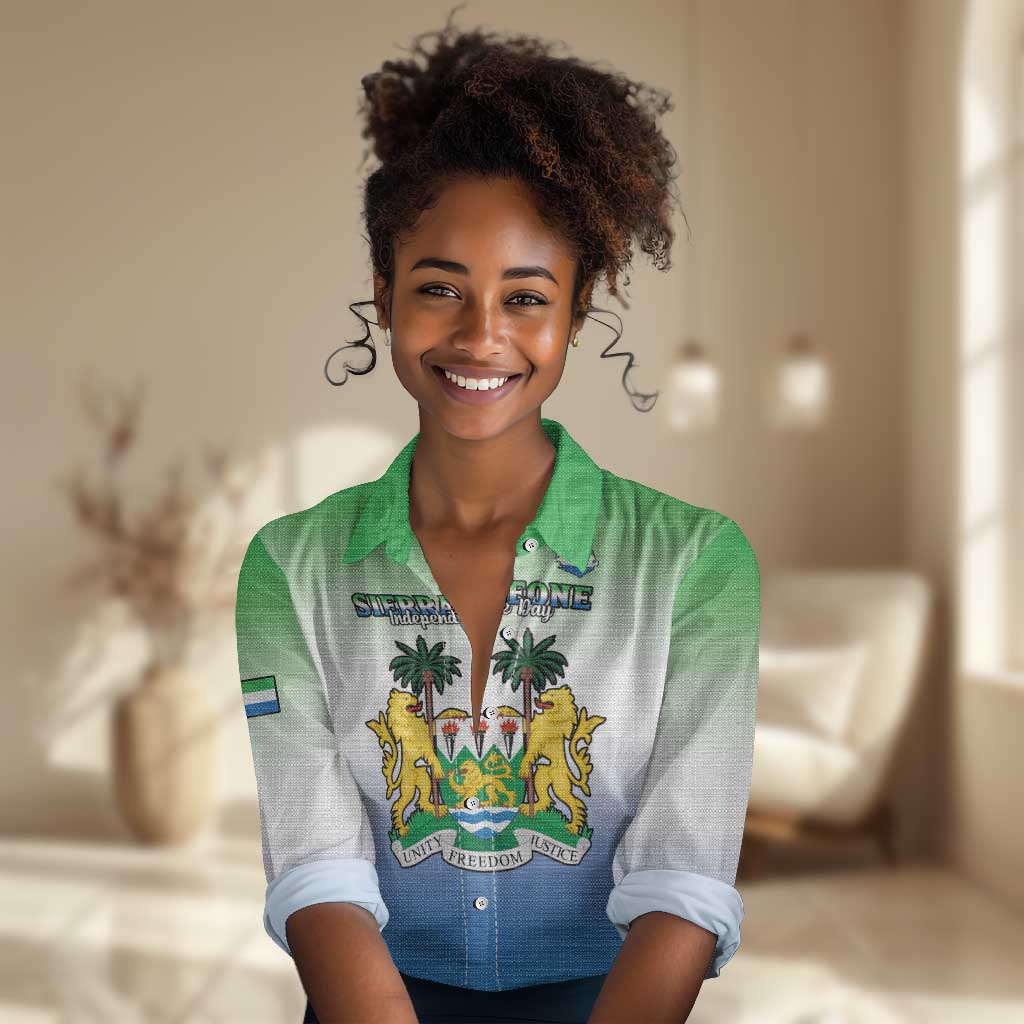 Personalised Sierra Leone Independence Day Women Casual Shirt Coat Of Arms Flag Map LT15