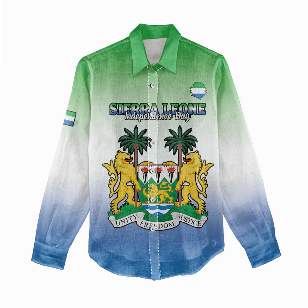 Personalised Sierra Leone Independence Day Women Casual Shirt Coat Of Arms Flag Map LT15