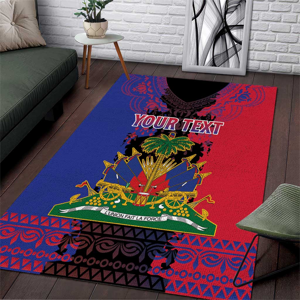 Personalised Haitian Heritage Month Area Rug Coat Of Arms With Dashiki Pattern LT15
