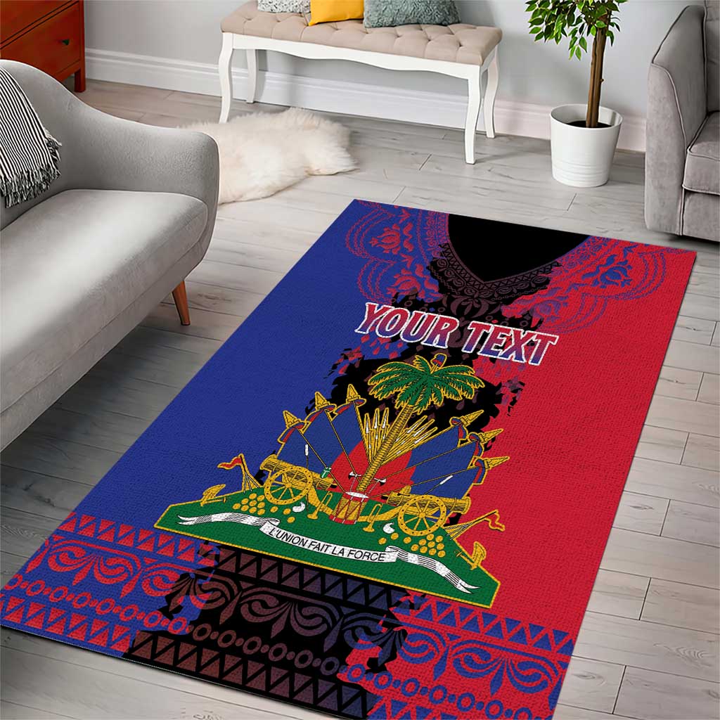Personalised Haitian Heritage Month Area Rug Coat Of Arms With Dashiki Pattern LT15