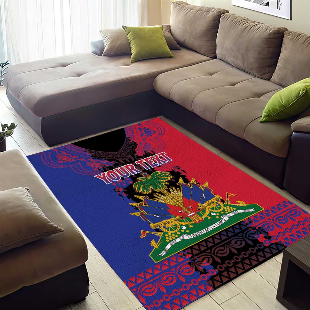 Personalised Haitian Heritage Month Area Rug Coat Of Arms With Dashiki Pattern LT15