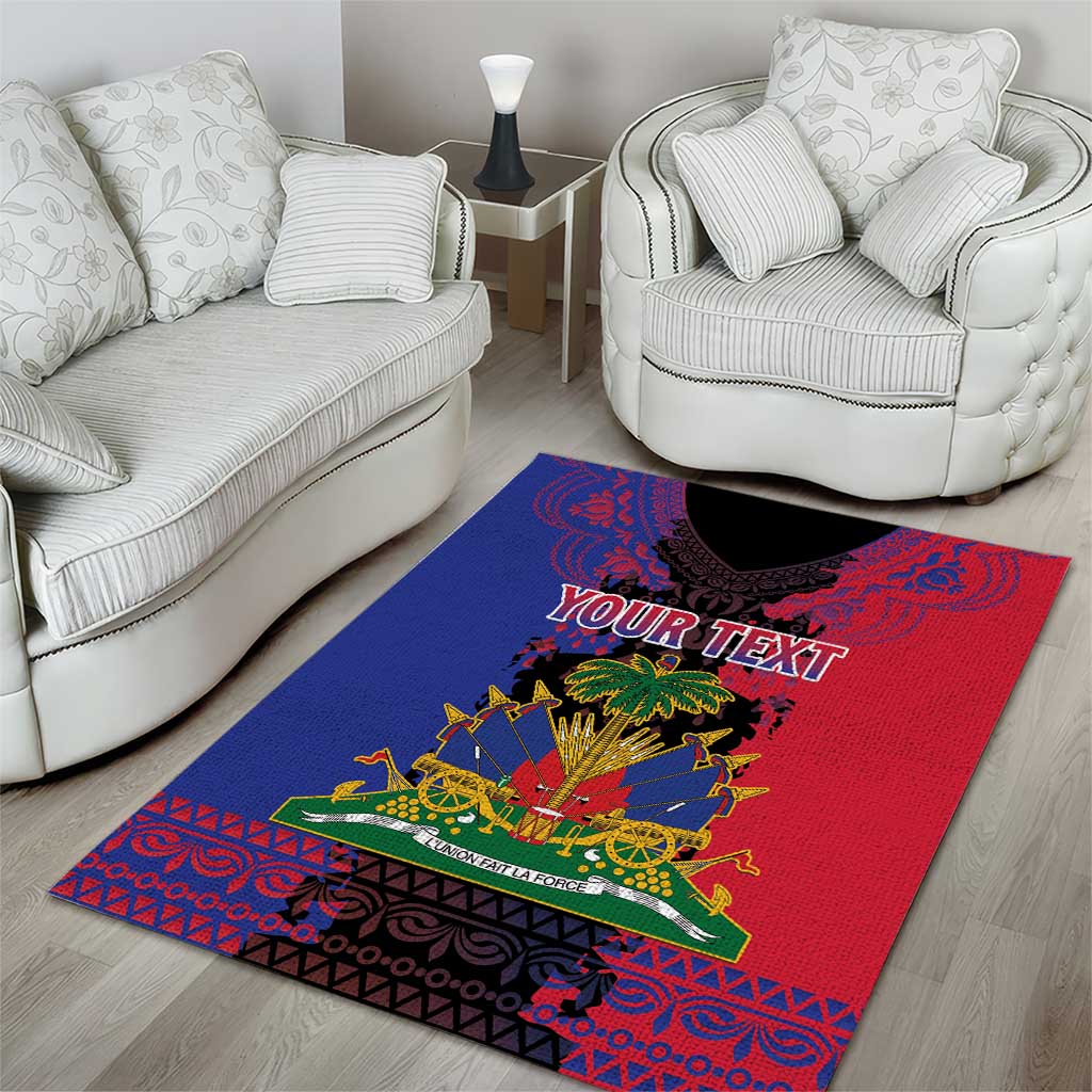 Personalised Haitian Heritage Month Area Rug Coat Of Arms With Dashiki Pattern LT15