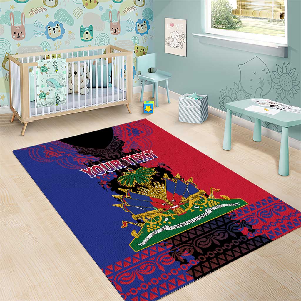 Personalised Haitian Heritage Month Area Rug Coat Of Arms With Dashiki Pattern LT15