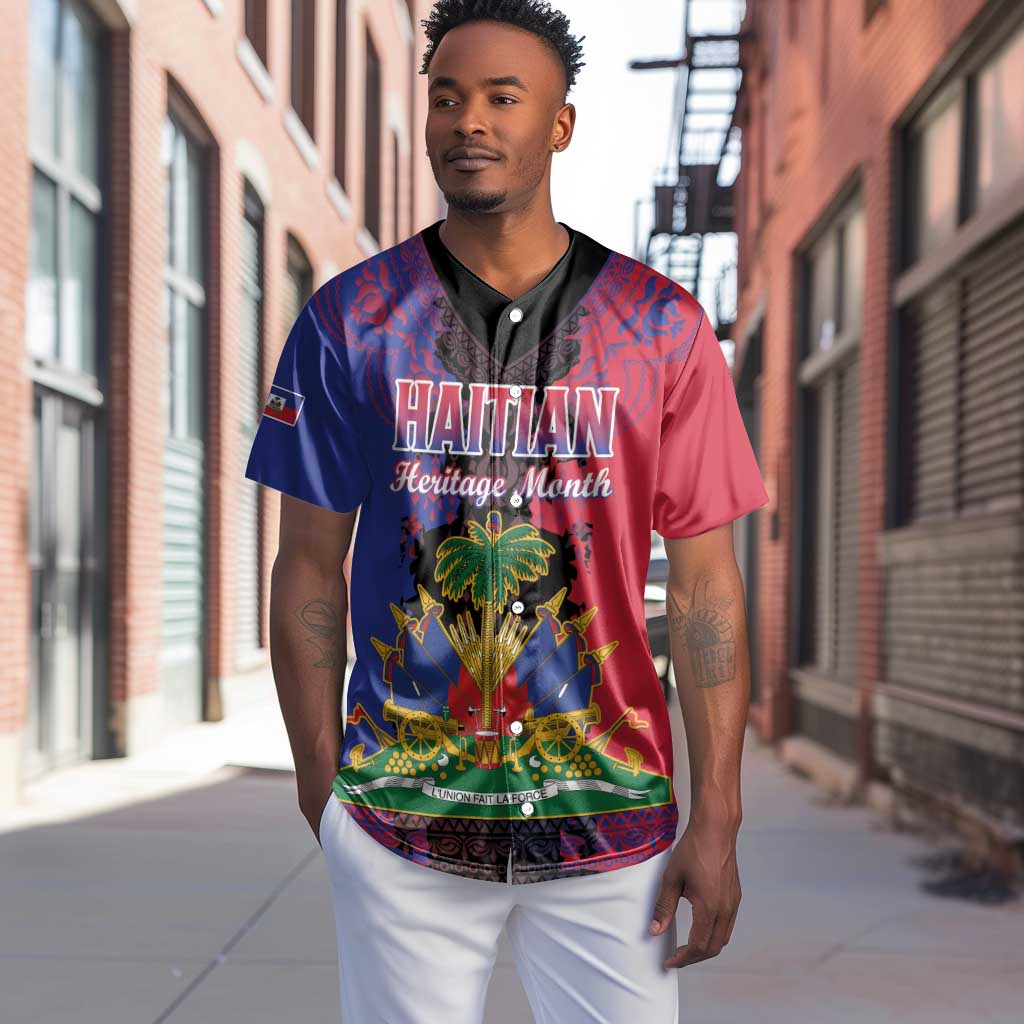 Personalised Haitian Heritage Month Baseball Jersey Coat Of Arms With Dashiki Pattern LT15