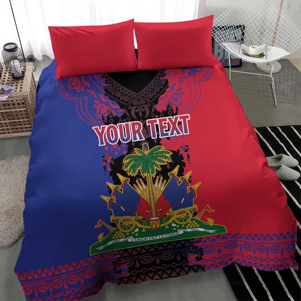 Personalised Haitian Heritage Month Bedding Set Coat Of Arms With Dashiki Pattern LT15