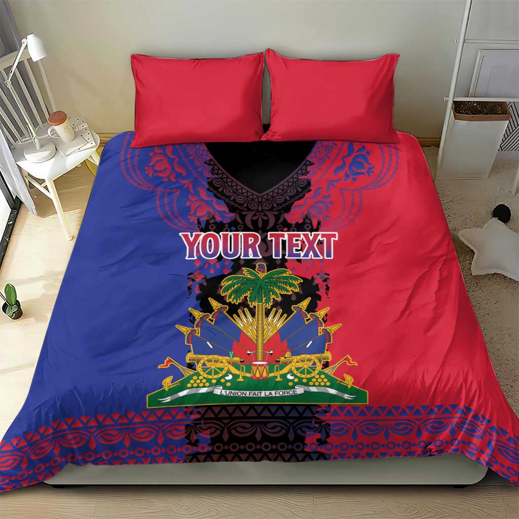 Personalised Haitian Heritage Month Bedding Set Coat Of Arms With Dashiki Pattern LT15