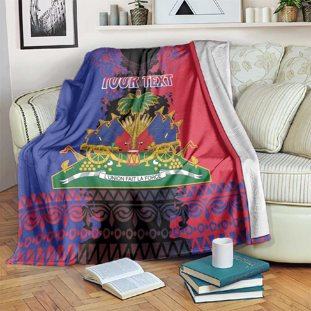 Personalised Haitian Heritage Month Blanket Coat Of Arms With Dashiki Pattern LT15