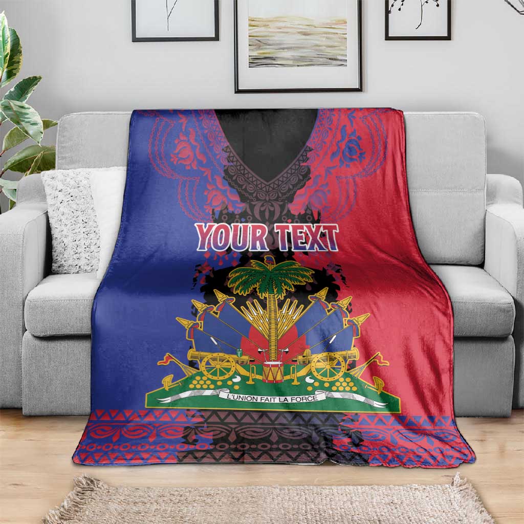 Personalised Haitian Heritage Month Blanket Coat Of Arms With Dashiki Pattern LT15