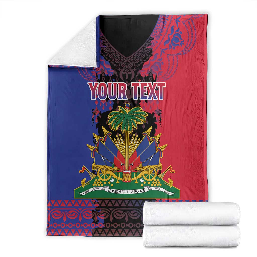 Personalised Haitian Heritage Month Blanket Coat Of Arms With Dashiki Pattern LT15