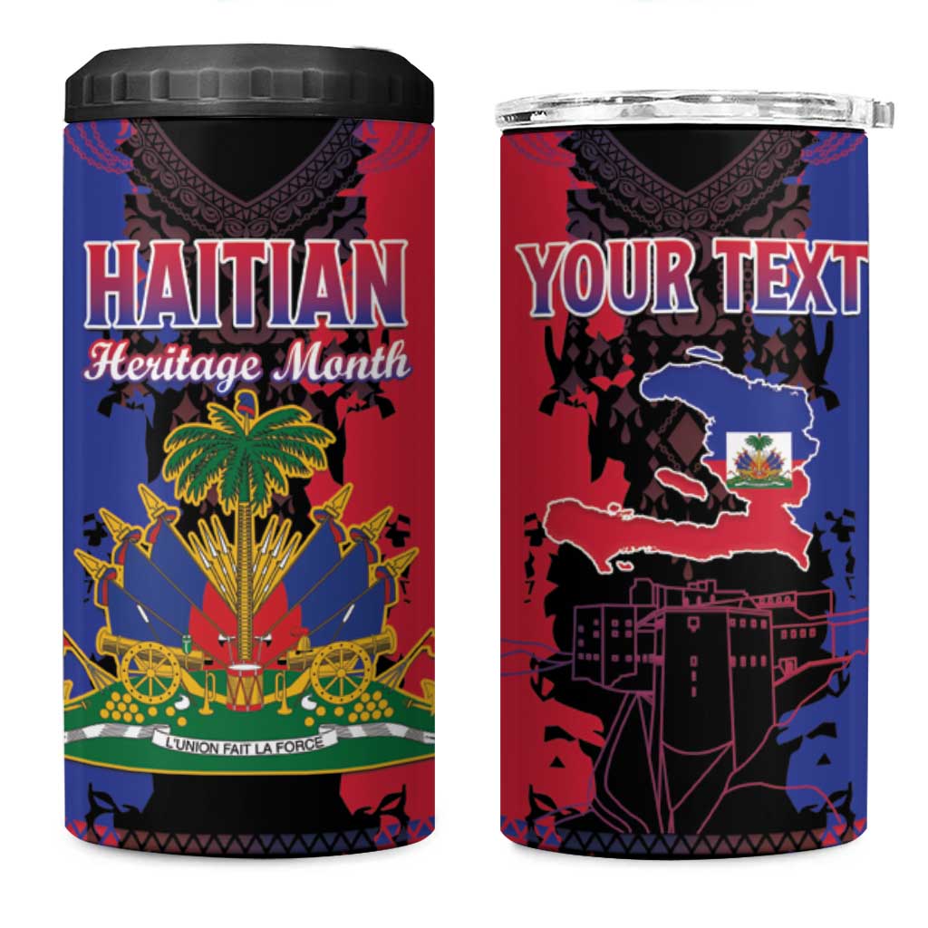 Personalised Haitian Heritage Month 4 in 1 Can Cooler Tumbler Coat Of Arms With Dashiki Pattern LT15