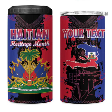 Personalised Haitian Heritage Month 4 in 1 Can Cooler Tumbler Coat Of Arms With Dashiki Pattern LT15
