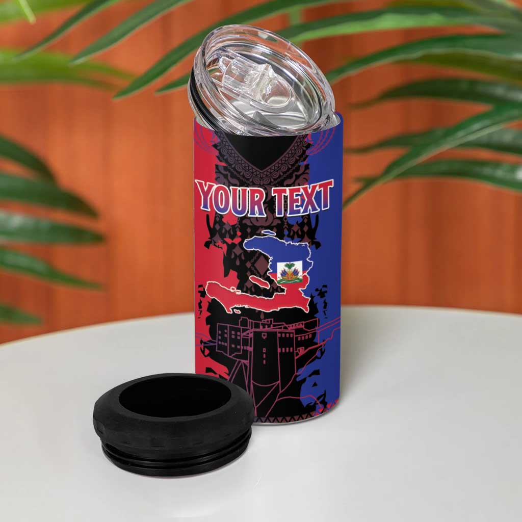 Personalised Haitian Heritage Month 4 in 1 Can Cooler Tumbler Coat Of Arms With Dashiki Pattern LT15