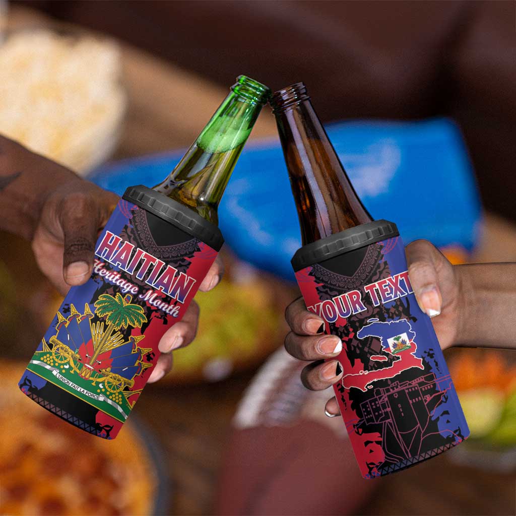 Personalised Haitian Heritage Month 4 in 1 Can Cooler Tumbler Coat Of Arms With Dashiki Pattern LT15