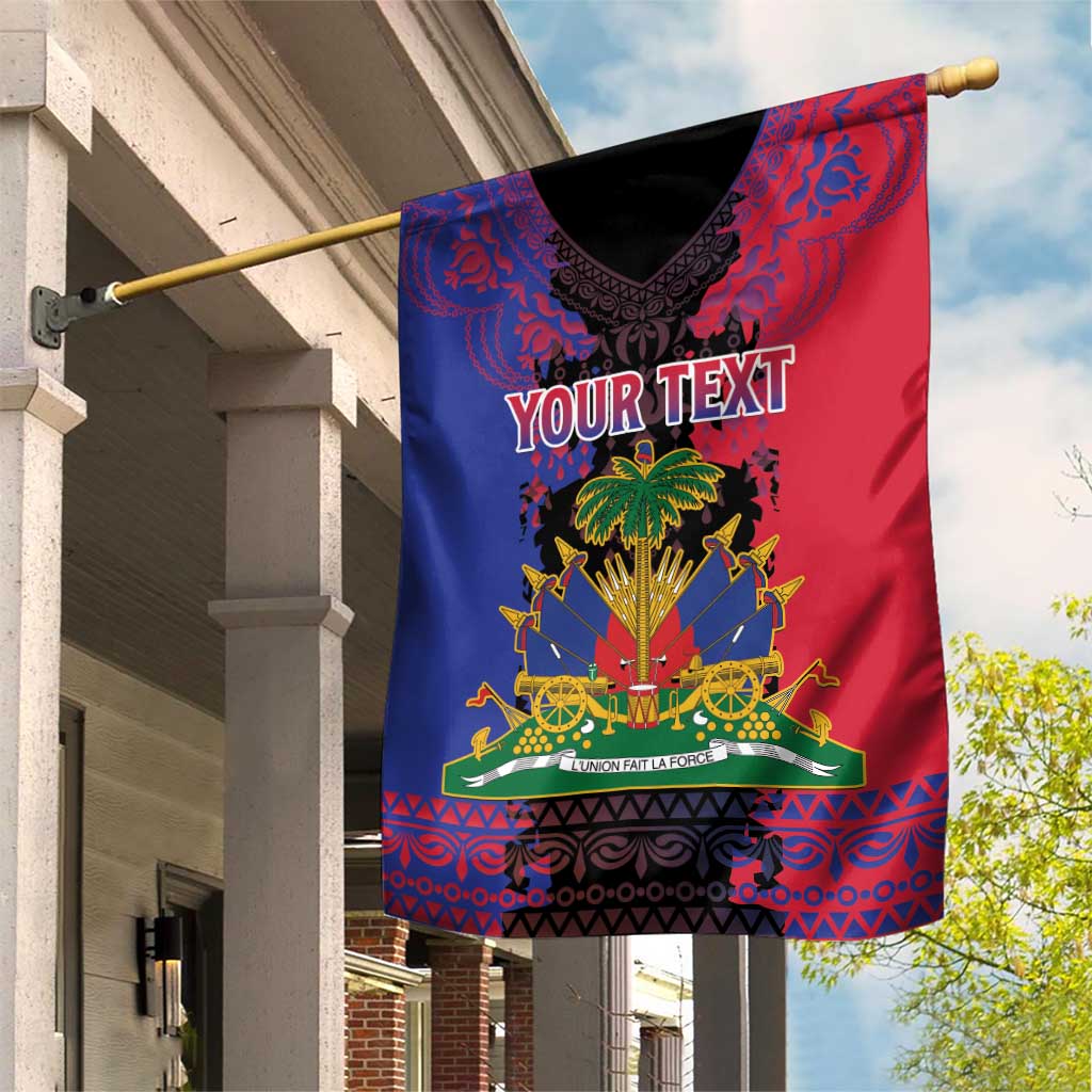 Personalised Haitian Heritage Month Garden Flag Coat Of Arms With Dashiki Pattern LT15