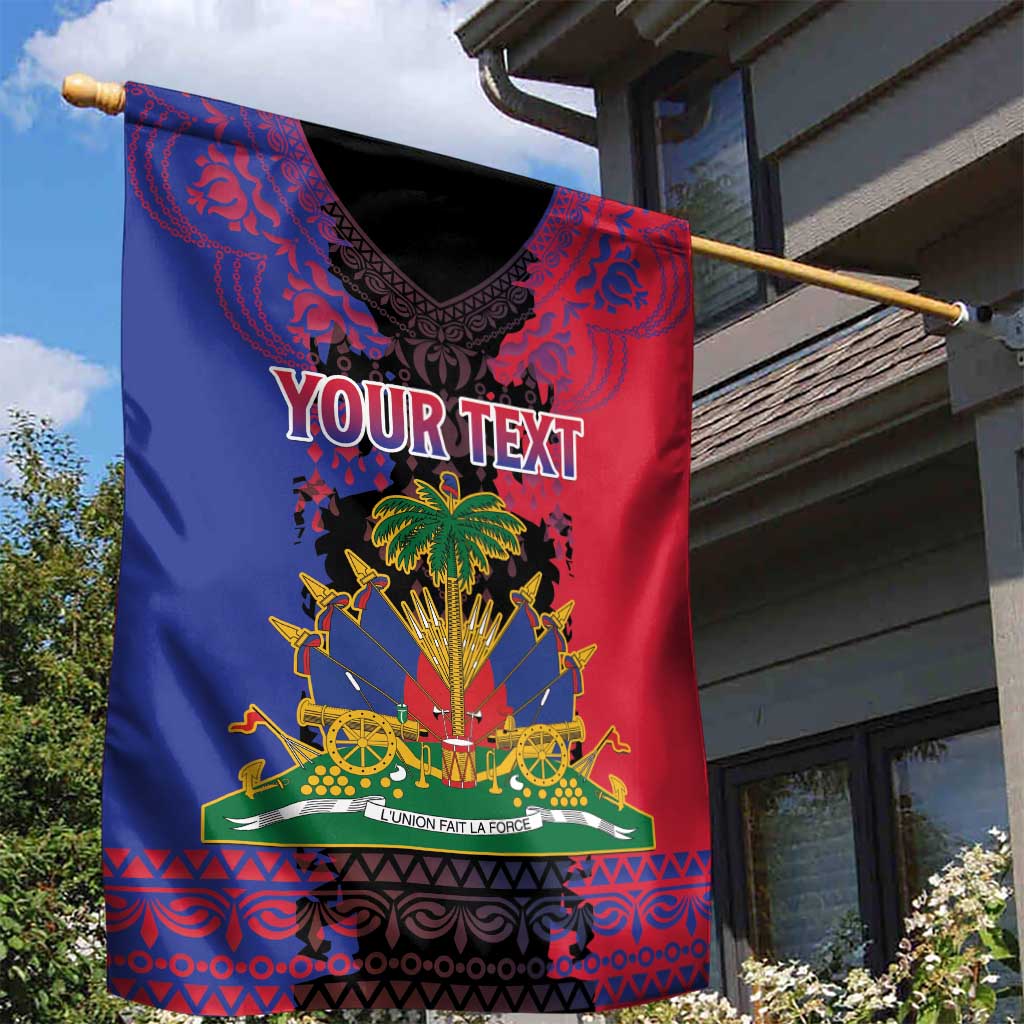 Personalised Haitian Heritage Month Garden Flag Coat Of Arms With Dashiki Pattern LT15