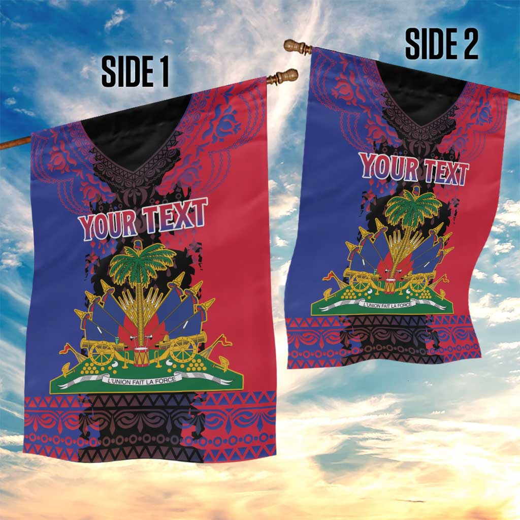 Personalised Haitian Heritage Month Garden Flag Coat Of Arms With Dashiki Pattern LT15