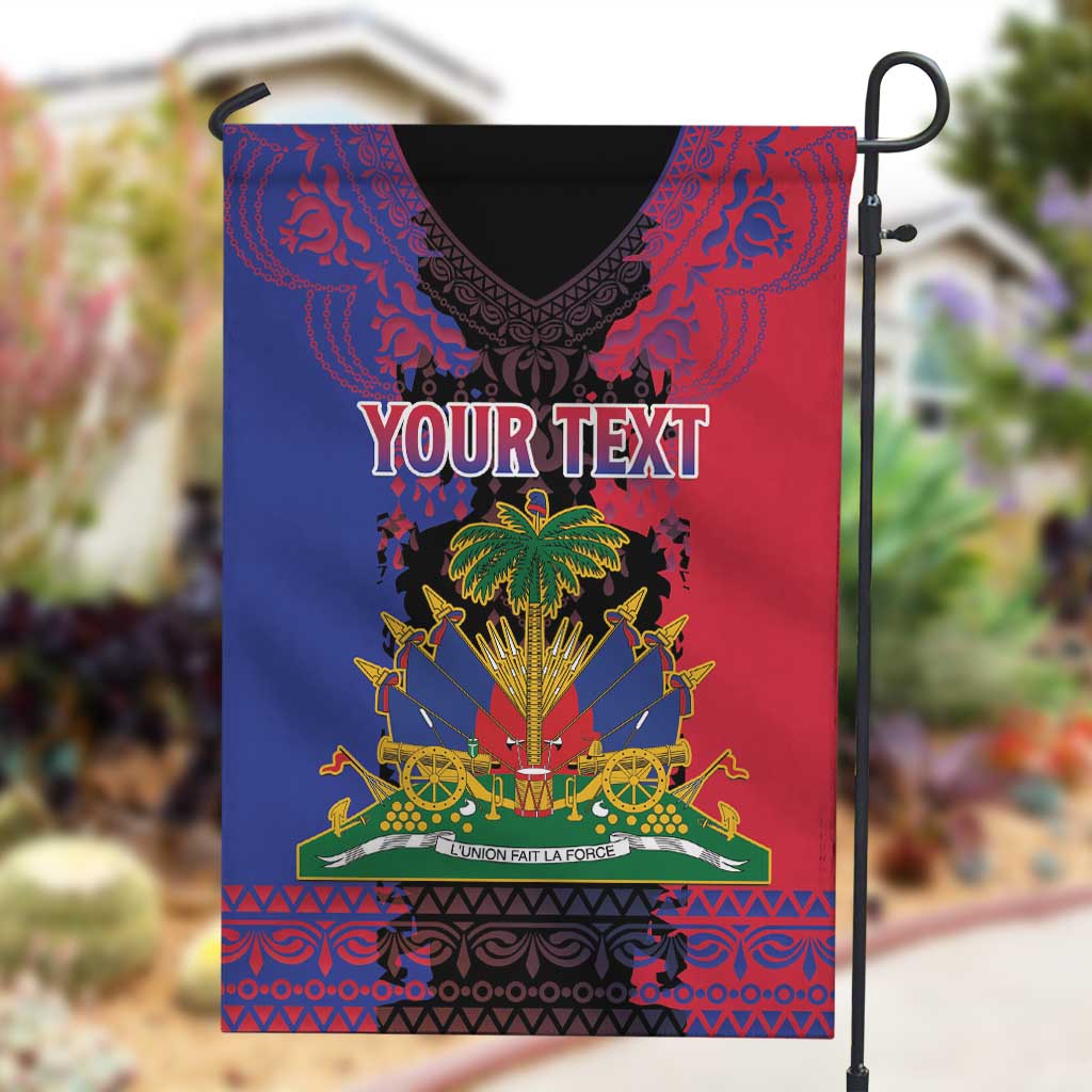 Personalised Haitian Heritage Month Garden Flag Coat Of Arms With Dashiki Pattern LT15