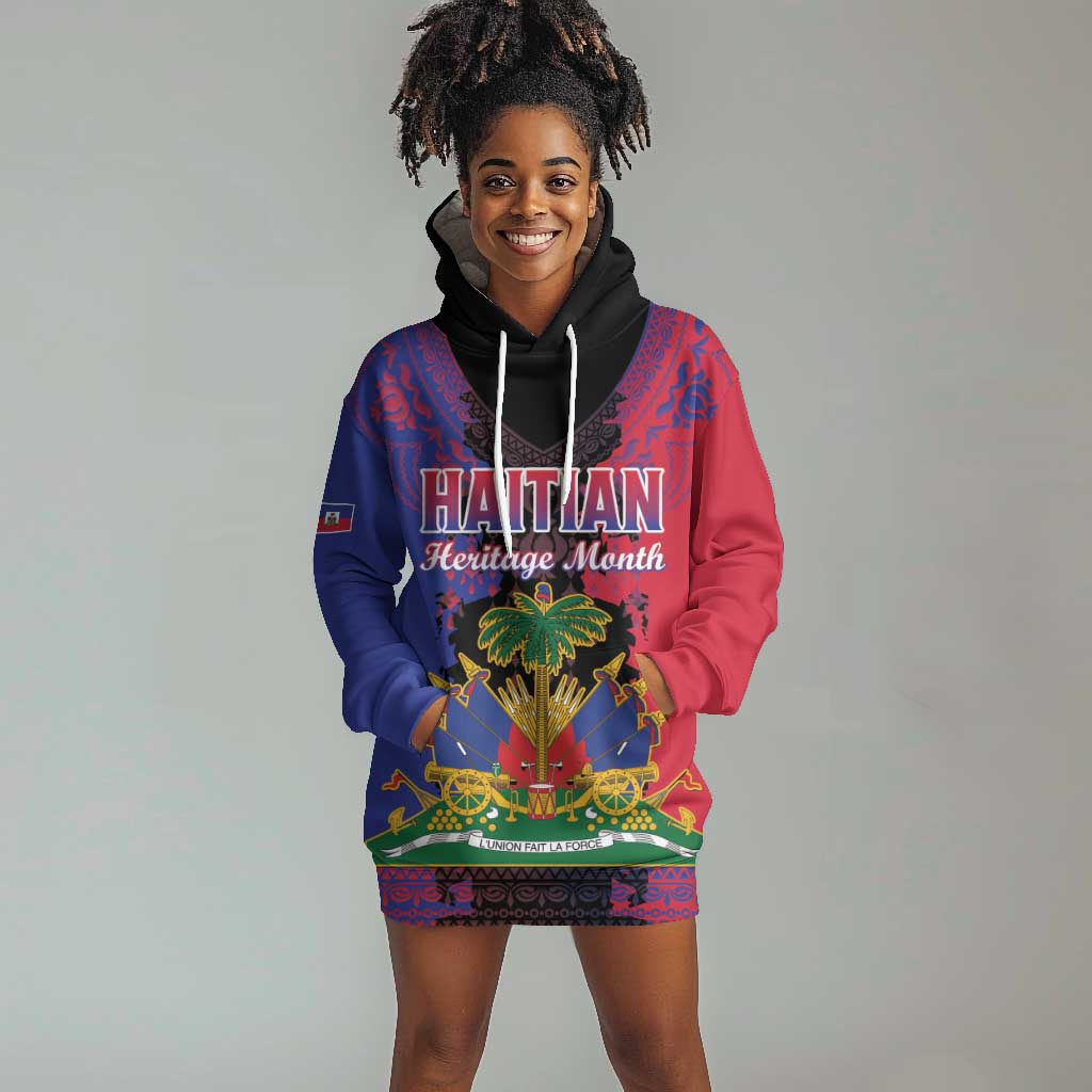 Personalised Haitian Heritage Month Hoodie Dress Coat Of Arms With Dashiki Pattern LT15