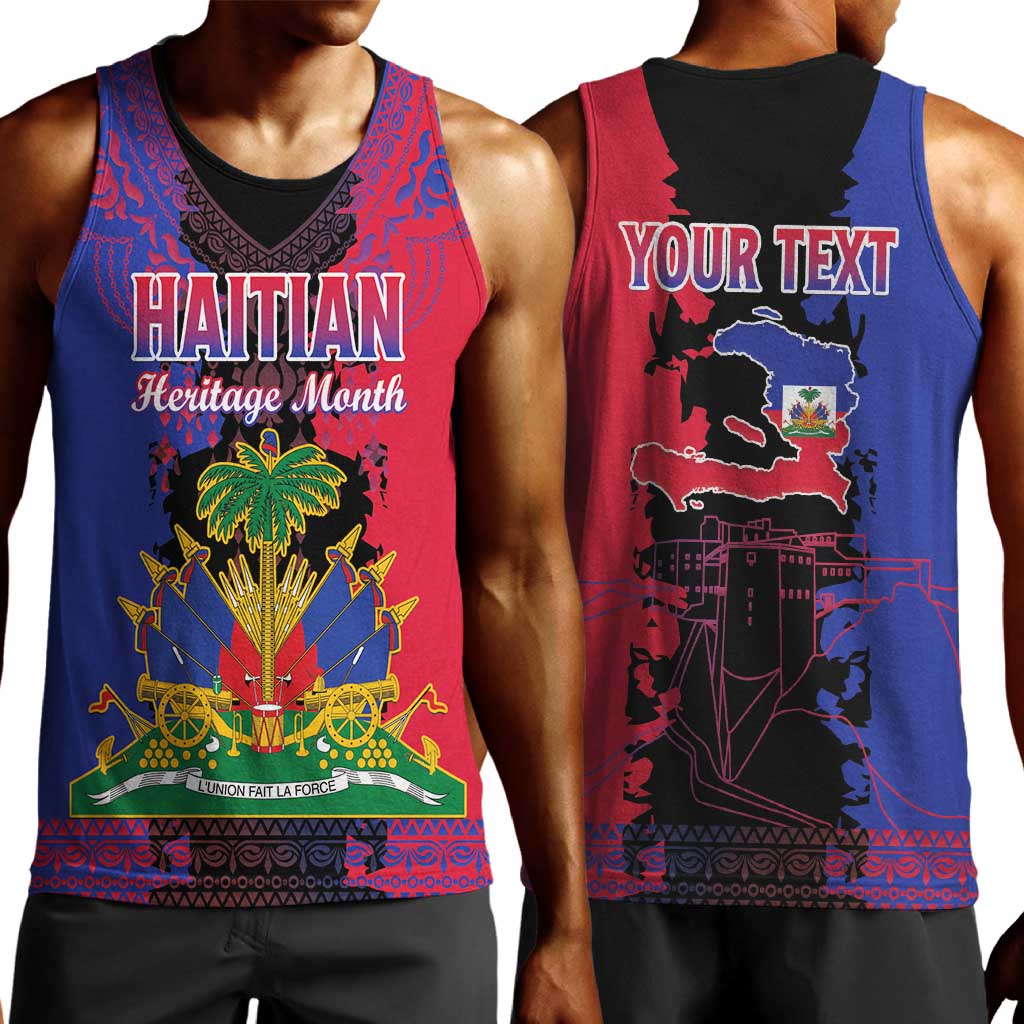 Personalised Haitian Heritage Month Men Tank Top Coat Of Arms With Dashiki Pattern LT15