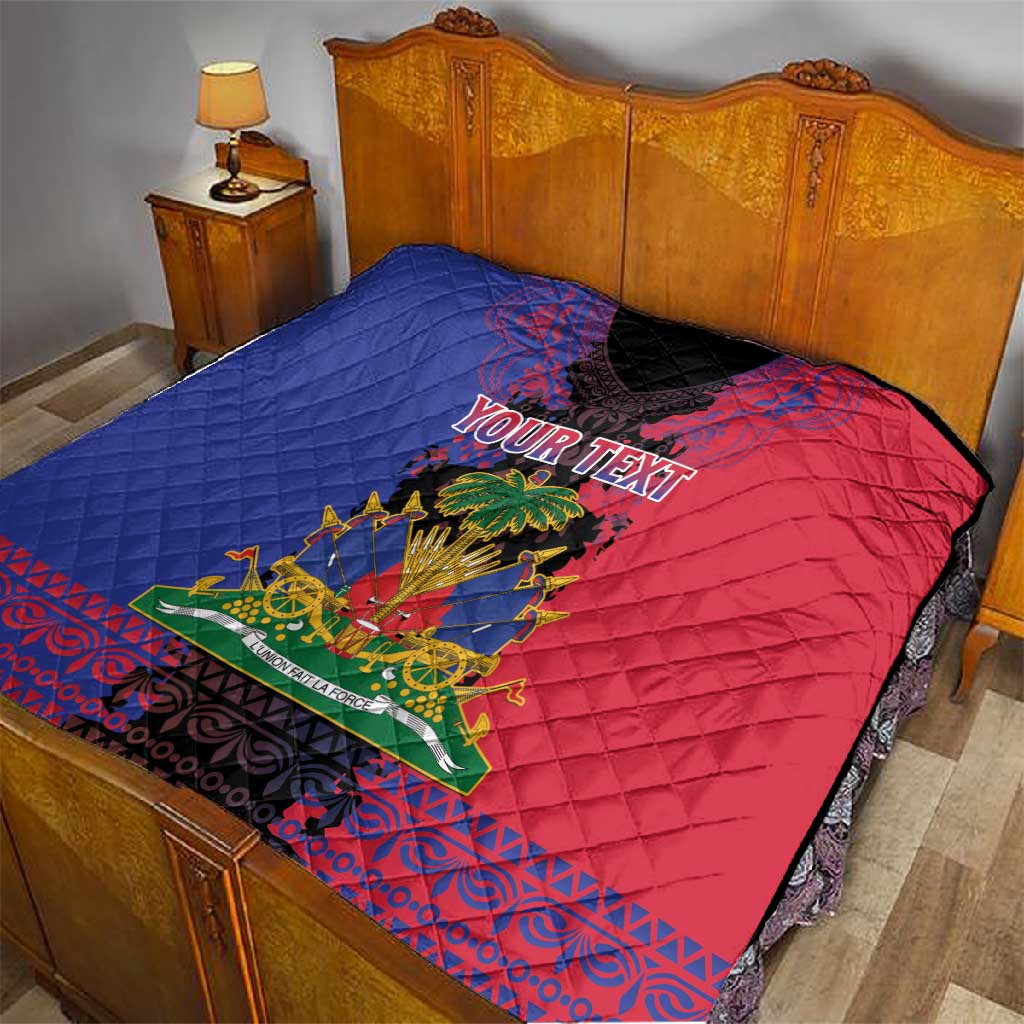 Personalised Haitian Heritage Month Quilt Coat Of Arms With Dashiki Pattern LT15