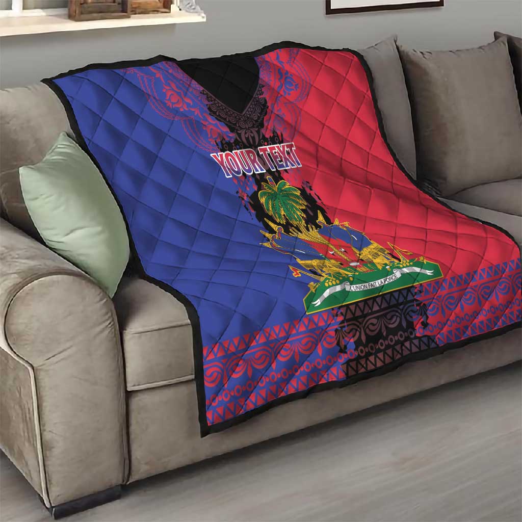 Personalised Haitian Heritage Month Quilt Coat Of Arms With Dashiki Pattern LT15