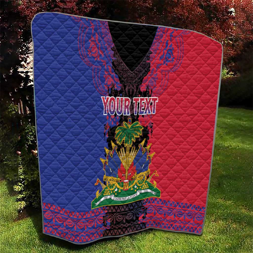 Personalised Haitian Heritage Month Quilt Coat Of Arms With Dashiki Pattern LT15