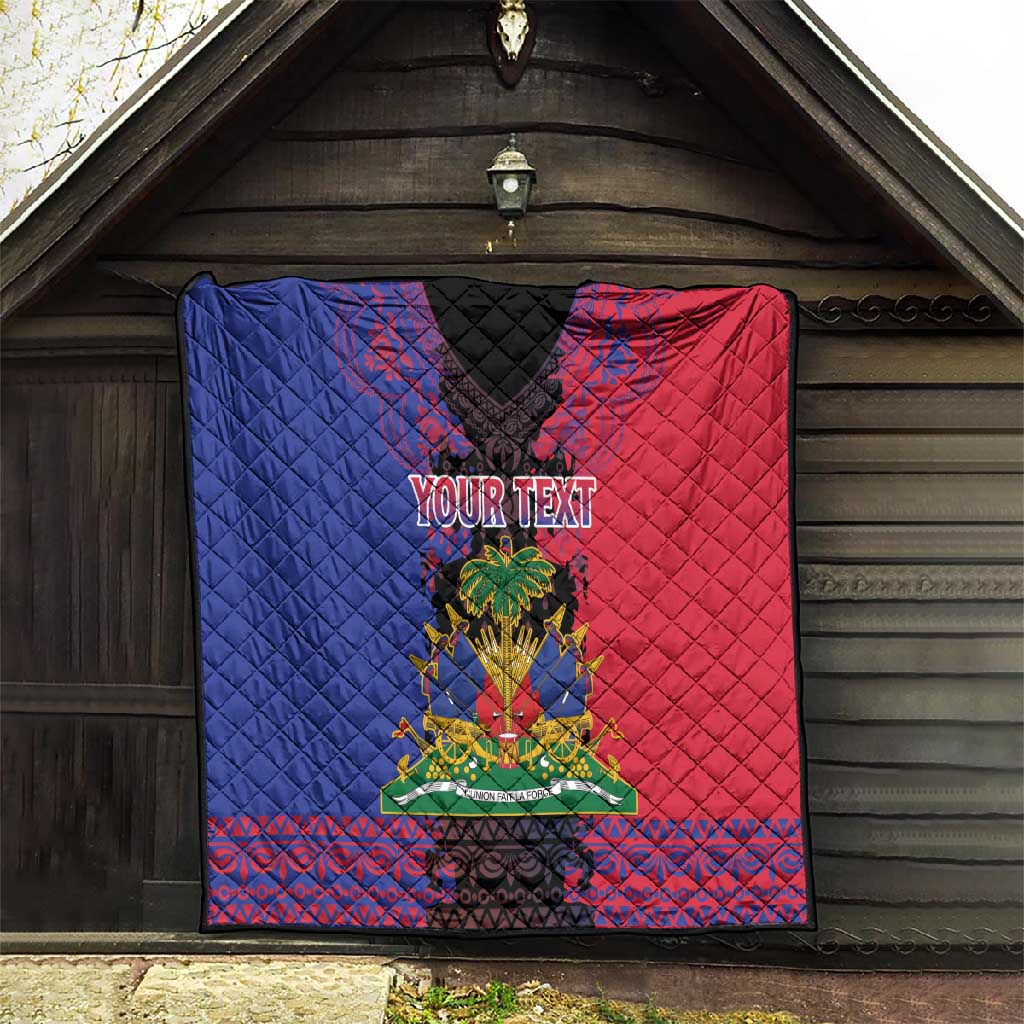 Personalised Haitian Heritage Month Quilt Coat Of Arms With Dashiki Pattern LT15