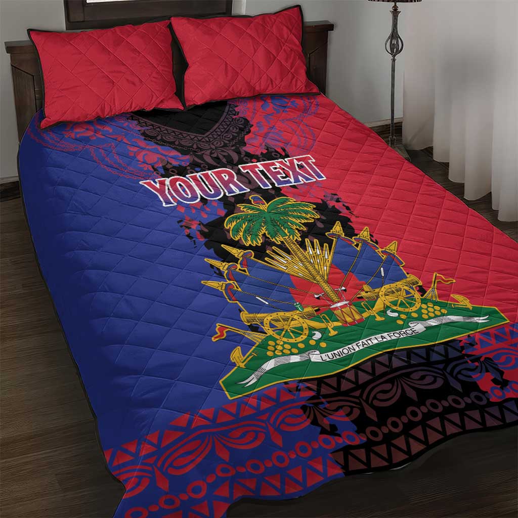Personalised Haitian Heritage Month Quilt Bed Set Coat Of Arms With Dashiki Pattern LT15