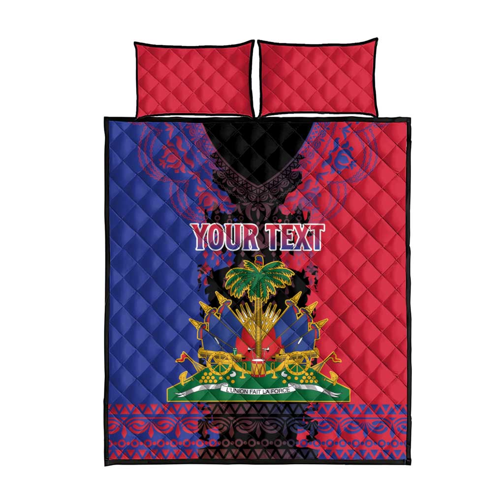 Personalised Haitian Heritage Month Quilt Bed Set Coat Of Arms With Dashiki Pattern LT15