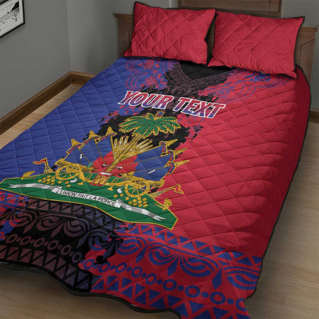 Personalised Haitian Heritage Month Quilt Bed Set Coat Of Arms With Dashiki Pattern LT15