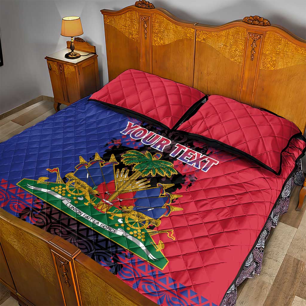 Personalised Haitian Heritage Month Quilt Bed Set Coat Of Arms With Dashiki Pattern LT15