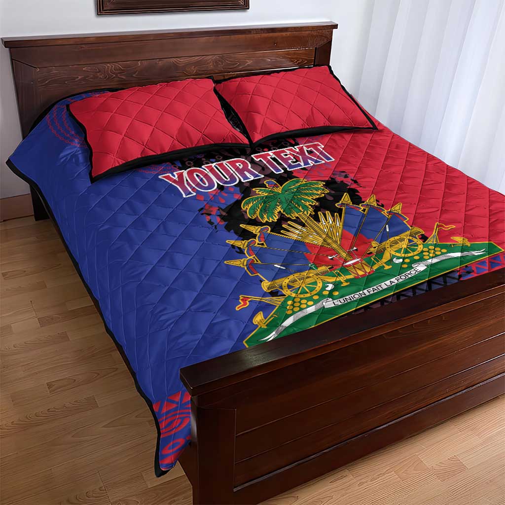Personalised Haitian Heritage Month Quilt Bed Set Coat Of Arms With Dashiki Pattern LT15