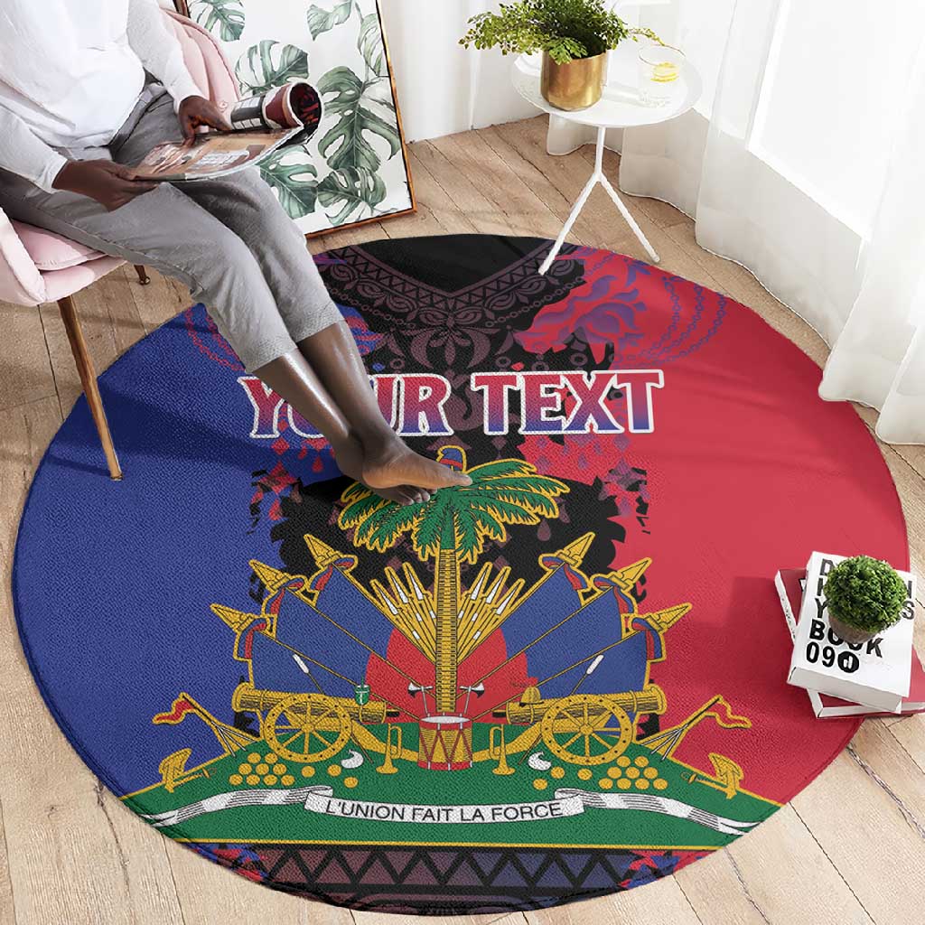 Personalised Haitian Heritage Month Round Carpet Coat Of Arms With Dashiki Pattern LT15