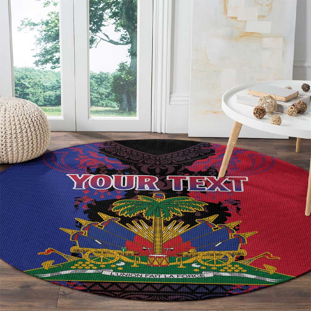 Personalised Haitian Heritage Month Round Carpet Coat Of Arms With Dashiki Pattern LT15