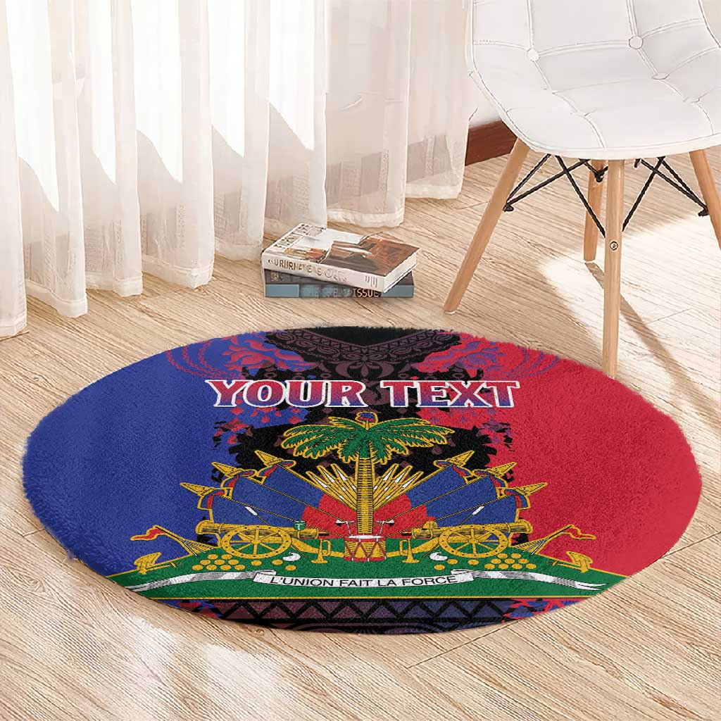 Personalised Haitian Heritage Month Round Carpet Coat Of Arms With Dashiki Pattern LT15